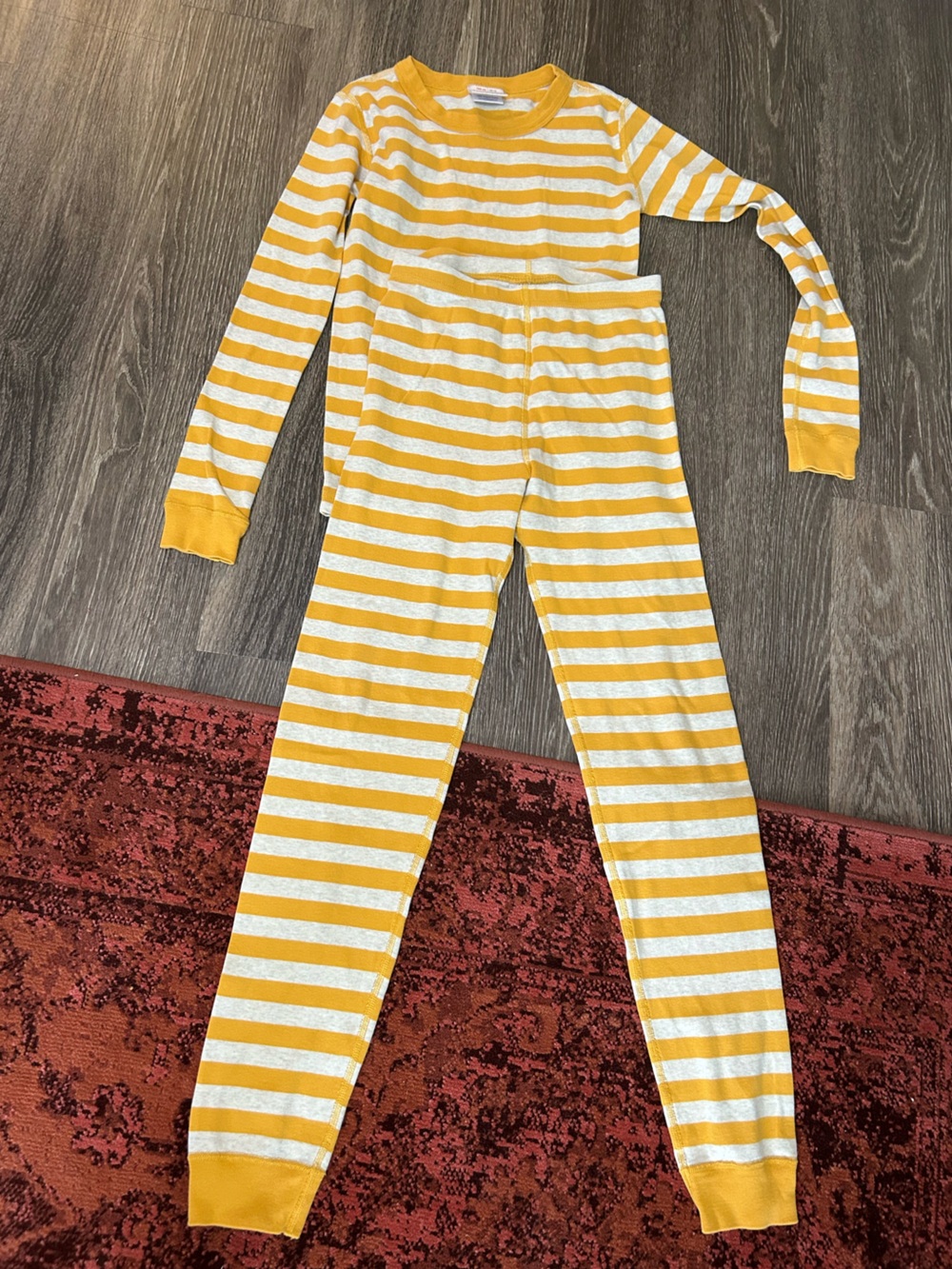 Hanna Andersson Kids Striped Yellow and White Long-Sleeve Pajama Set Size 12